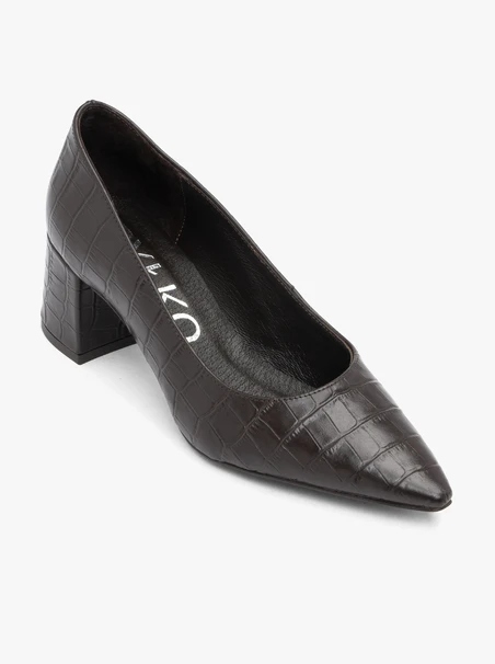Dunkelbraune Pumps mit Krokodilleder-Optik