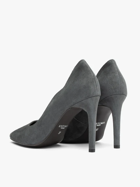 Graphitfarbene Stiletto-Pumps aus Veloursleder