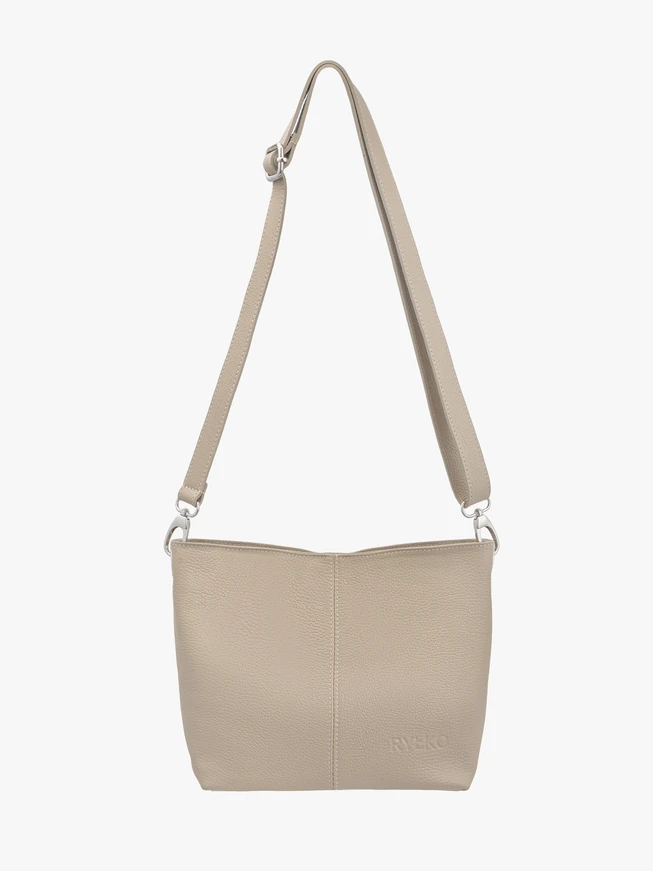 Dunkelbeige Lederhandtasche mit Besatz