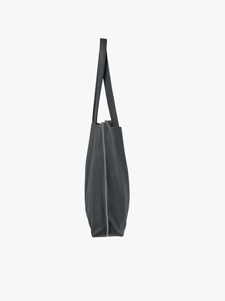 Dunkelgraue Leder-Shopper-Tasche