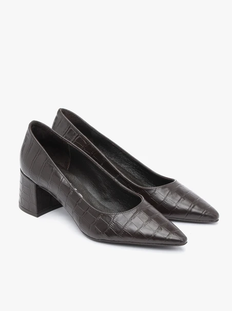Dunkelbraune Pumps mit Krokodilleder-Optik