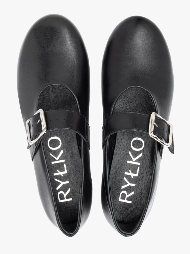 Schwarze Mary Jane Ballerinas mit Schnallenverzierung