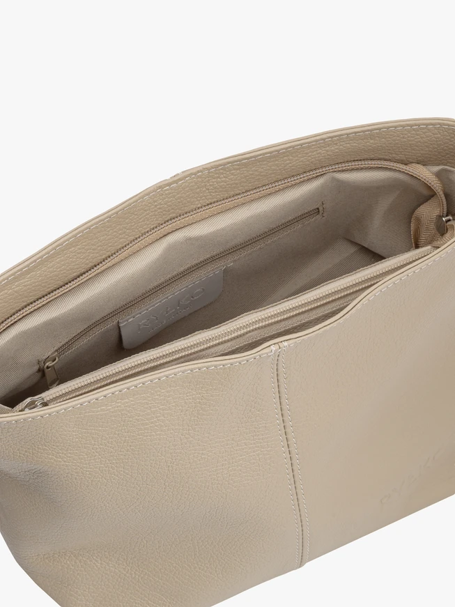 Dunkelbeige Lederhandtasche mit Besatz