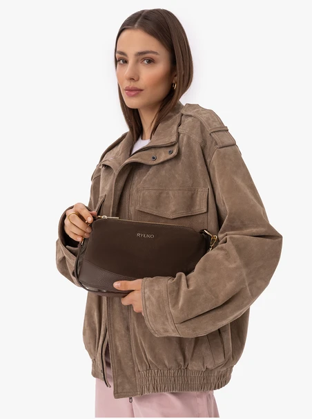 Handtasche aus hellbraunem Leder und Velours