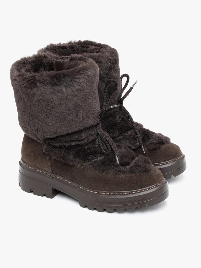 Braune Schnür-Schneestiefel mit Fellbesatz