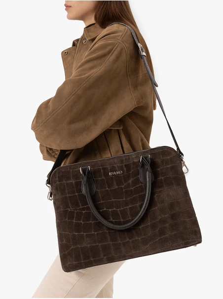 Braune Laptoptasche im Krokodilleder-Look