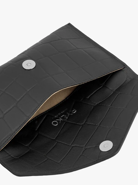 Schwarze Handtasche in Krokodilleder-Optik
