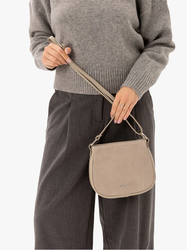 Beigefarbene Handtasche aus Leder und Velours