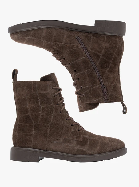 Dunkelbraune Stiefeletten im Krokodilleder-Look