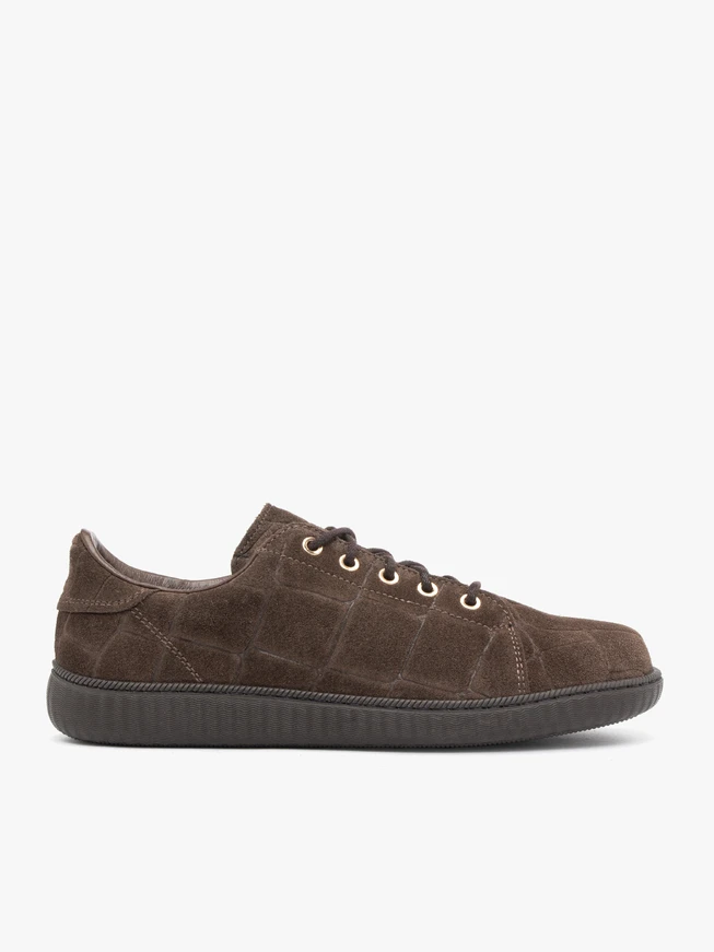 Dunkelbraune Halbschuhe aus gemustertem Krokodilleder