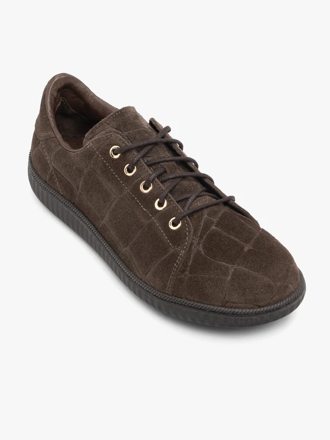 Dunkelbraune Halbschuhe aus gemustertem Krokodilleder