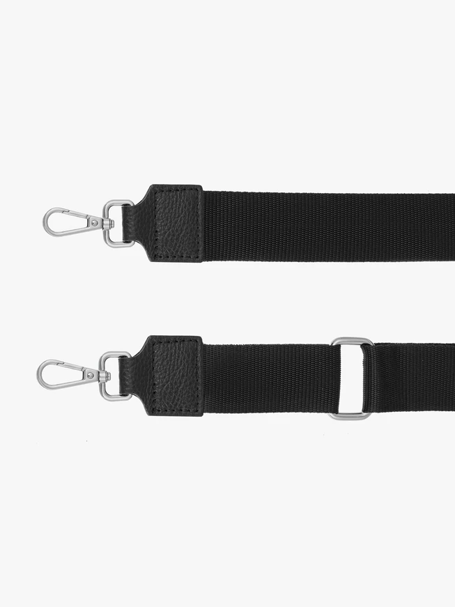 Schwarzer Handtaschenriemen aus Leder und Stoff